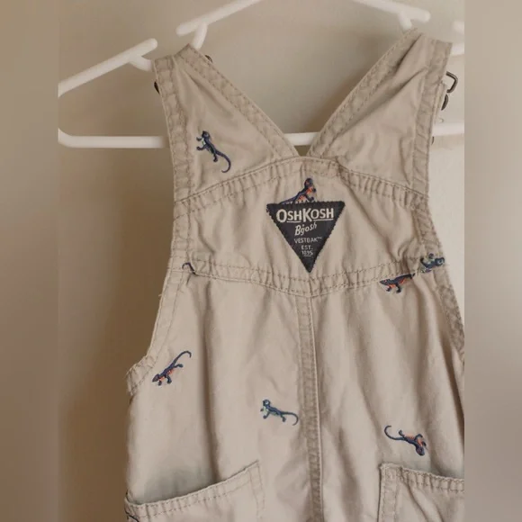OshKosh B'gosh Light Tan Kids Overalls with Fun Stitching 3m - Picture 5 of 6